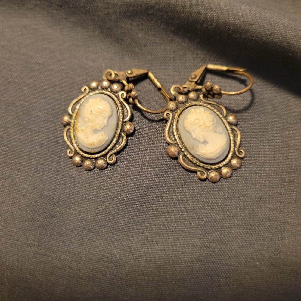 Victorian blue cameo earrings